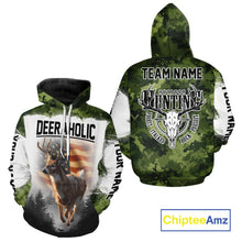 Load image into Gallery viewer, Green Camouflage Deer Hunting Shirts with American Flag – Custom Name, Gift for Hunters NBT37
