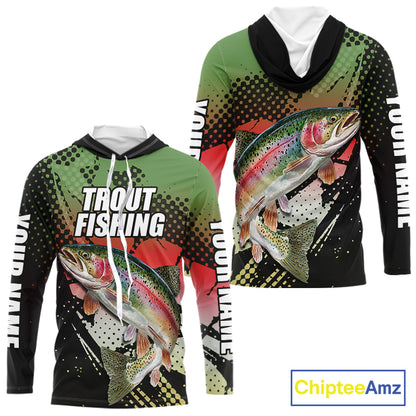 Rainbow Trout Fishing Shirt Long Sleeve Hooded Custom Name, Fishing Team Shirts NBT426