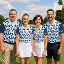 Load image into Gallery viewer, Blue Argyle Golf Polo Shirt For Men, Golf Friends Shirt, Blue Retro Golf Outfits NHT565