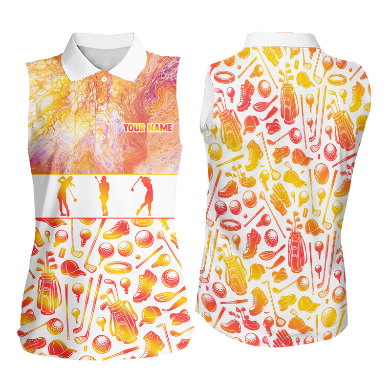Womens Sleeveless Golf Polo Shirts Custom Name Marble Color, Personalized Golf Shirt For Women NBT502