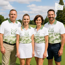 Load image into Gallery viewer, Green And White Camo Mens Golf Polo Shirts Customized Camouflage Golf Shirts For Men, Golfer Gifts NBT510