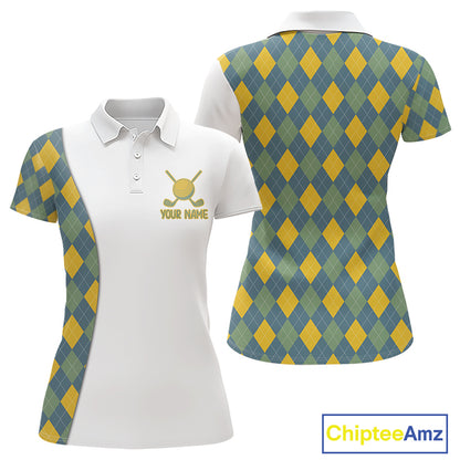Golf Polo Shirts For Women Custom Argyle Plaid Pattern Golf Shirts, Gift For Golf Lovers NBT513