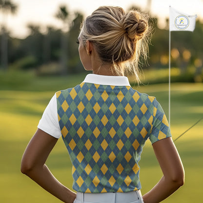 Golf Polo Shirts For Women Custom Argyle Plaid Pattern Golf Shirts, Gift For Golf Lovers NBT513