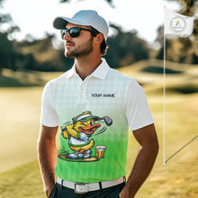 Load image into Gallery viewer, Funny Duck Golf Polo Shirt For Men, Cute Duck With Beer Print Shirt, Sporty Animal Golf Gift|Green NBT623