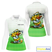 Load image into Gallery viewer, Funny Duck Golf Polo Shirt For Womens, Cute Duck With Beer Print Shirt, Sporty Animal Golf Gift|Green NBT623