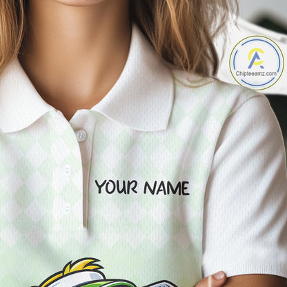 Funny Duck Golf Polo Shirt For Womens, Cute Duck With Beer Print Shirt, Sporty Animal Golf Gift|Green NBT623