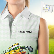 Load image into Gallery viewer, Funny Duck Sleeveless Golf Polo Shirt For Womens, Cute Duck With Beer Print Shirt, Sporty Animal Golf Gift|Green NBT623