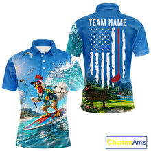 Load image into Gallery viewer, Funny rooster American flag mens golf polo shirt - back view
