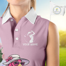Load image into Gallery viewer, Pink Flamingo Womens Sleeveless Golf Polos Shirts Custom Tropical Floral Golf Gifts For Mom, Mother's Day Gifts NBT645
