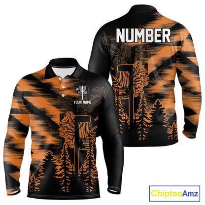 Mens Disc Golf Polo Shirt Custom Name Orange Disc Golf Basket, Personalized Disc Golf Shirts NBT648