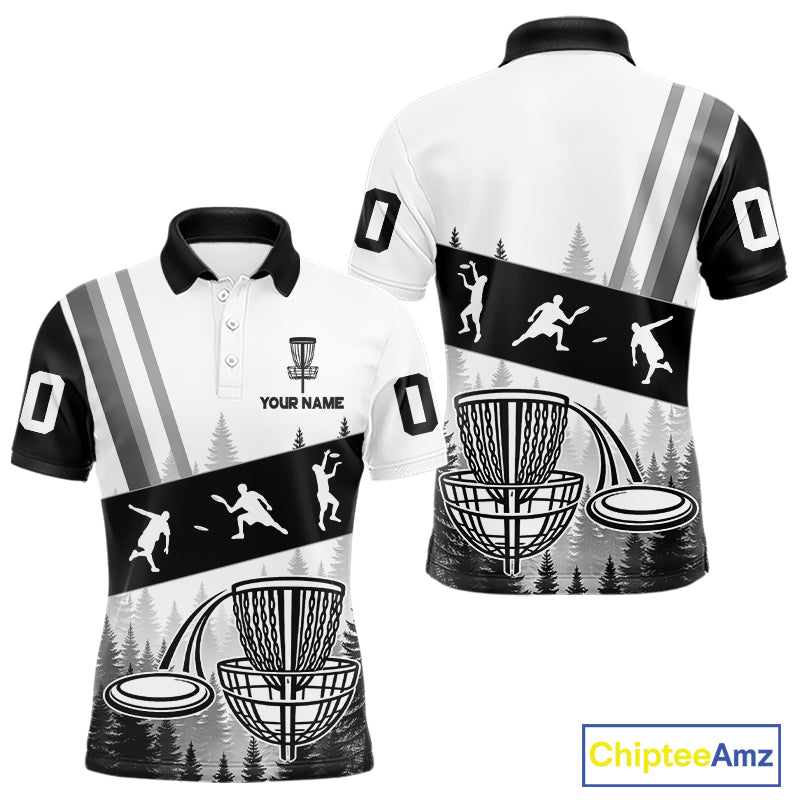 Mens Disc Golf Polo Shirts Black Camo Custom Name Disc Golf Team Shirts, Disc Golf Gifts NBT652