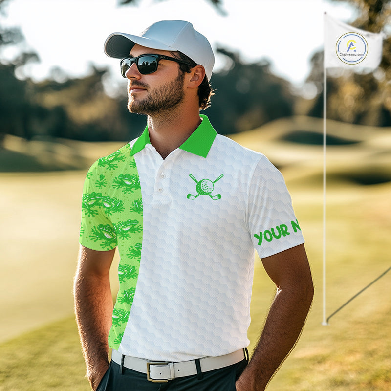 Funny Frog Green Mens Golf Polo Shirt Custom Men Golf Top, Personalized Golf Gifts NBT517