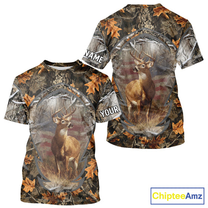 Deer Hunting Camo Hoodie American Flag Long Sleeve 3D Shirt Men Camo Hoodie NBT293