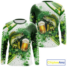 Load image into Gallery viewer, St Patrick Day Walleye Mens Long Sleeve Fishing Shirts UV Protetion, Walleye Fishing Shirts NBT384
