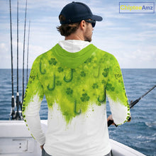 Load image into Gallery viewer, Personalized St Patrick's Day Shirts Fish Hook Long Sleeve Hooded Fishing Shirts, Mens Fishing Outfit NBT386