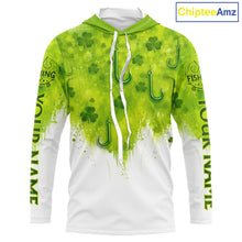 Load image into Gallery viewer, Personalized St Patrick's Day Shirts Fish Hook Long Sleeve Hooded Fishing Shirts, Mens Fishing Outfit NBT386