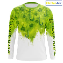 Load image into Gallery viewer, Personalized St Patrick's Day Shirts Fish Hook Long Sleeve Fishing Shirts, Mens Fishing Outfit NBT386