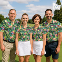 Load image into Gallery viewer, Funny Mens Golf Polo Shirt Custom Green Tropical Flower Flamingo Team Golf Shirts, Golf Gifts NBT660