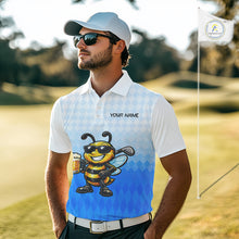 Load image into Gallery viewer, Funny Bee Golf Polo Shirt For Men, Cute Bee With Beer Print Shirt, Sporty Animal Golf Gift|Blue NBT664