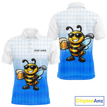 Load image into Gallery viewer, Funny Bee Golf Polo Shirt For Men, Cute Bee With Beer Print Shirt, Sporty Animal Golf Gift|Blue NBT664