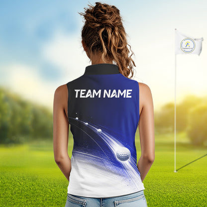 Blue Golf Ball Pattern American Flag Womens Sleeveless Tournament Golf Polo Shirts, Team Golf Shirts Golf Gifts NBT870