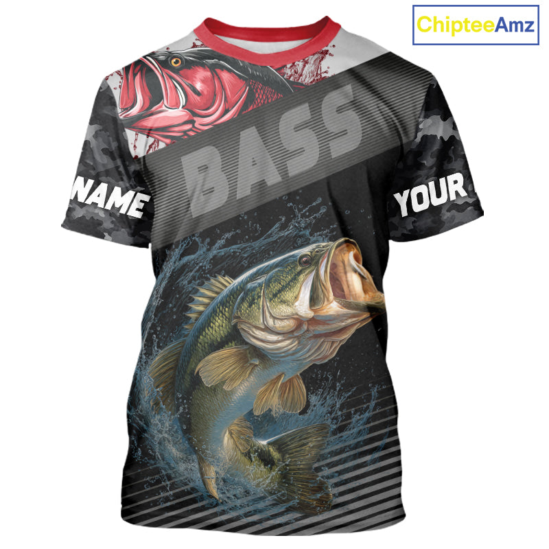 Personalized Largemouth Bass Fishing Black Camo Shirts, Bass Fishing League Jerseys NBT345