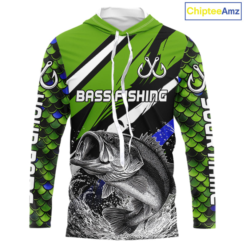 Personalized Green Fish Scale Bass Fishing Jumping Jersey, Custom Performance Bass Shirt NBT346