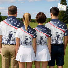 Load image into Gallery viewer, American Flag White Men Golf Polo Shirts Custom Patriotic Mens Golf Top, Golf Gifts NBT547