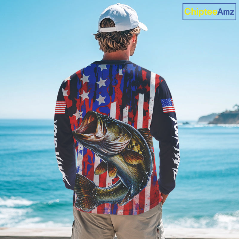 American Flag Bass Fishing Shirts Long Sleeve, Bass Fishing Tournament Shirts, Bass Fishing Shirts NBT432