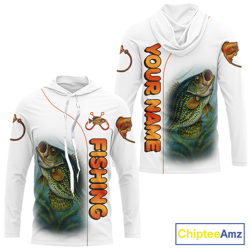 Crappie Fishing White Fishing Team Crappie Custom Name Long Sleeve Hooded UV Protection Fishing Shirts NBT550
