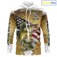 Load image into Gallery viewer, American Flag Walleye Long Sleeve Hooded Fishing Shirts Fish Scale, Custom Patriotric Walleye Fishing Shirts NBT394