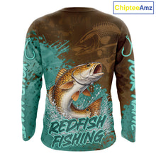 Load image into Gallery viewer, Personalized Redfish Fishing Shirts Long Sleeve Brown Turquoise Camo, Redfish Fishing Shirts For Men NBT396