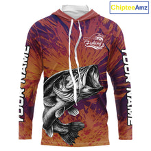 Load image into Gallery viewer, Personalized Bass Fishing Shirts For Men Dawn Camo, Bass Long Sleeve Hooded Fishing Shirts NBT444