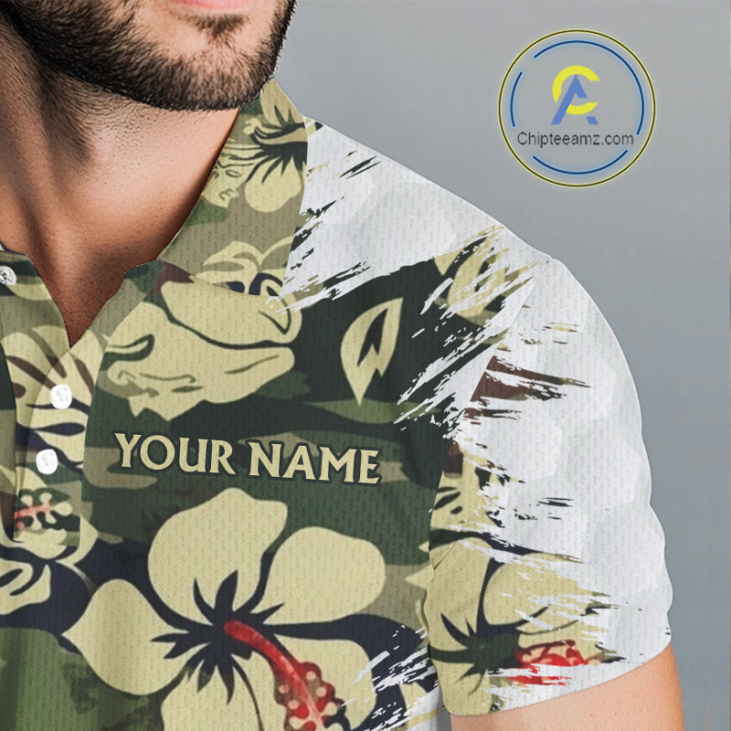 Green Camo Tropical Pattern Mens Golf Polo Shirts Custom Golf Outfit, Team Golf Shirt NBT698