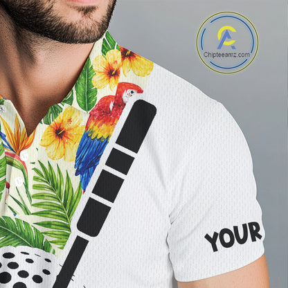 Funny Tropical Parrot And Golf Pattern Mens Polo Golf Shirts Custom Golf Team Shirts Golfer Outfit, Golf Gifts NBT700