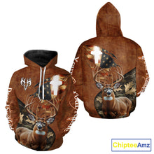 Load image into Gallery viewer, Whitetail Deer Hunting Leather Pattern US Flag Camouflage Custom Name 3D Shirts for Men NBT262
