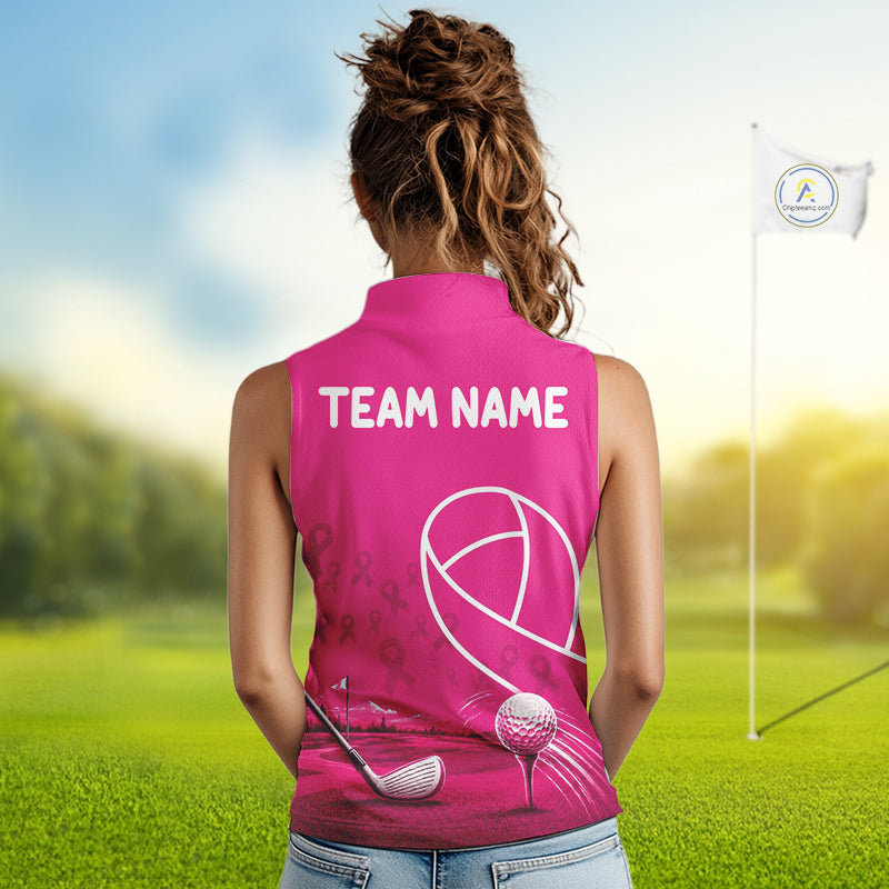 Breast Cancer Pink Ribbon Womens Sleeveless Golf Polo Shirts Custom Golf Shirts For Ladies Golfing Gifts NBT703