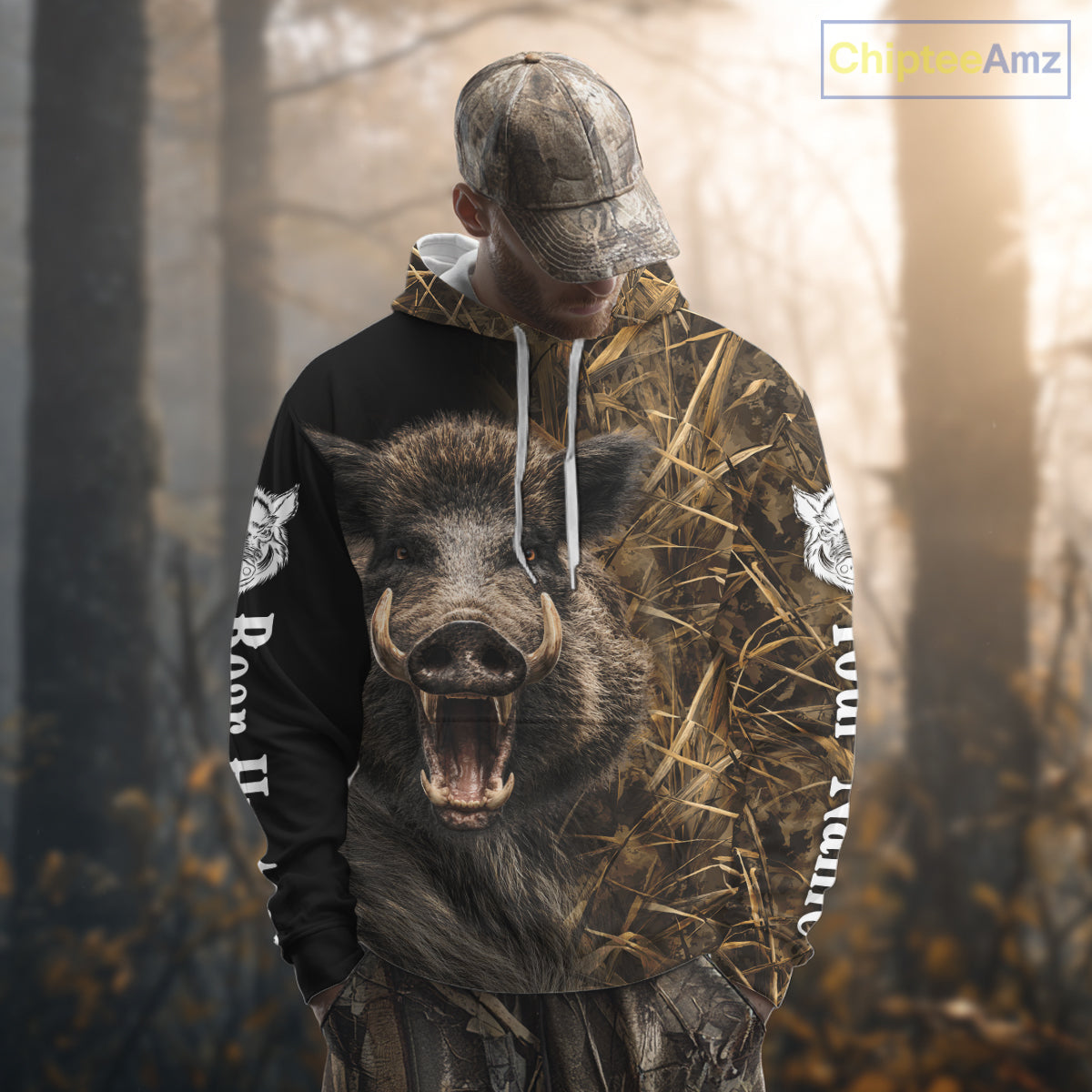 Custom Boar Hunting Brown Camo Shirts for Men, Hunting Gifts, Camouflage Boar Hunting Shirt NBT267