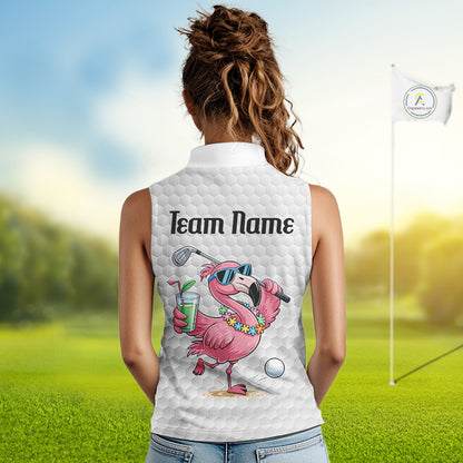 Sleeveless Golf Polo Shirts For Women Funny Flamingo Golf Ball Pattern Custom Name, Golf Gifts NBT566