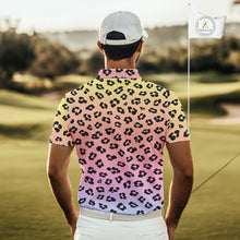 Load image into Gallery viewer, Mens Golf Polo Shirts Custom Colorful Neon Gradient Leopard Pattern Team Mens Golf Top, Golf Gifts NBT493
