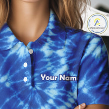 Load image into Gallery viewer, Womens Golf Polo Shirts Blue Tie Dye Background Custom Name Golf Shirt, Golf Gifts NBT569