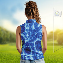 Load image into Gallery viewer, Womens Sleeveless Golf Polo Shirts Blue Tie Dye Background Custom Name Golf Shirt, Golf Gifts NBT569