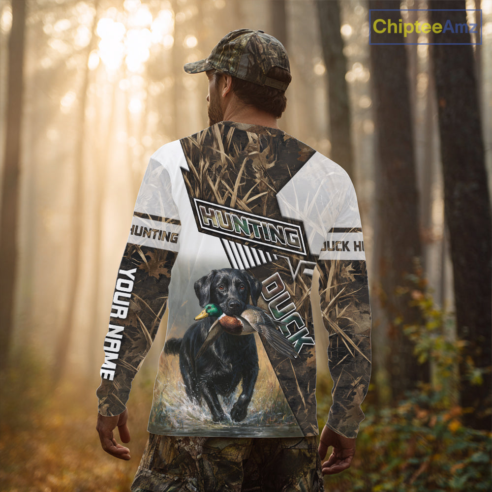 Black Lab Retriever Mallard Duck Hunting Camouflage Shirts, Duck Hunting Camo Shirt NBT199