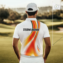 Load image into Gallery viewer, Man wearing Orange White Womens Golf Polo Shirt Custom Team Name Back View