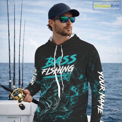 Personalized Bass Fishing Jerseys, Custom Neon Camo Bass Fishing Shirts Long Sleeve Hooded For Men NBT899
