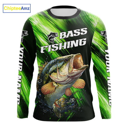 Green Camo Largemouth Bass Fishing Jersey For Men, Bass Fishing Performance Shirts Personalized Gifts NBT370