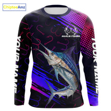 Load image into Gallery viewer, Custom Marlin Fishing Shirts Fish Hooks Long Sleeve Performance Shirt, Marlin Fishing Jersey NBT475
