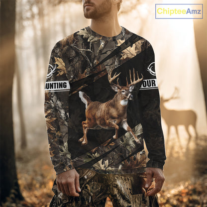 Personalized Whitetail Deer Hunting Fall Season Camo Printing Shirts Deer Hunting Gift Hoodie NBT323