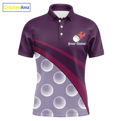 Funny golf balls pattern mens golf polo shirt custom name - front view