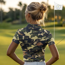 Load image into Gallery viewer, Green Camo Womens Golf Polo Shirts Custom Golf Attire For Ladies, Personalized Golfer Gifts NBT626
